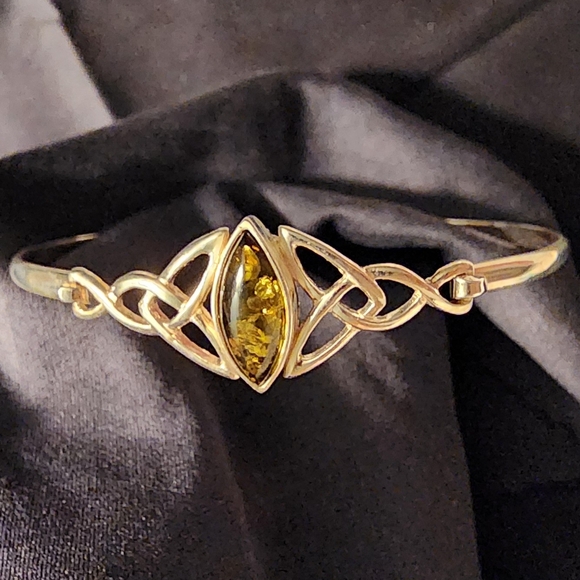 Green Amber bangle, artisan crafted, .925 sterling silver, NEW! - Picture 3 of 12